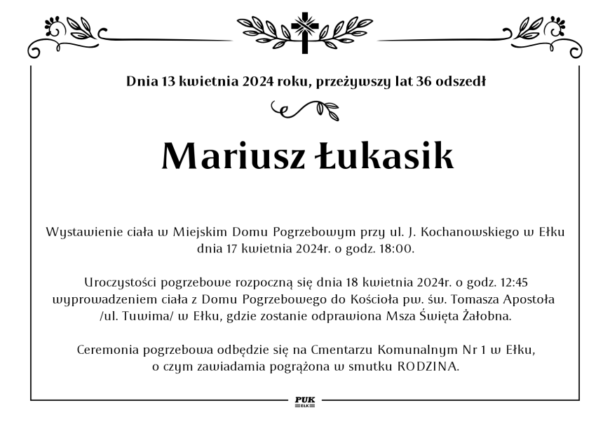 Mariusz Łukasik - nekrolog
